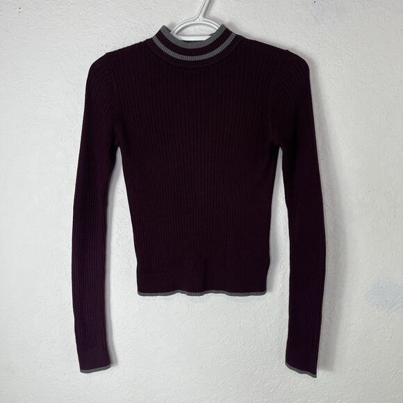 Y2k Aeropostale Rib Knit Burgundy High Neck Sweatshirt Size S, Fall, Casual - Picture 1 of 5